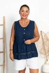 Bluzka z Baskinką Płócienko TERI granatowa Plus Size 46/52