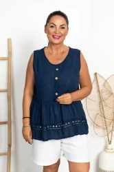 Bluzka z Baskinką Płócienko TERI granatowa Plus Size 46/52