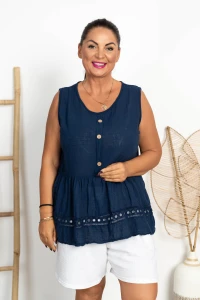 Bluzka z Baskinką Płócienko TERI granatowa Plus Size 46/52