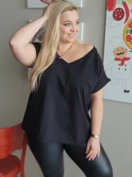 T-shirt VNeck DEVON czarny Plus Size 42-52