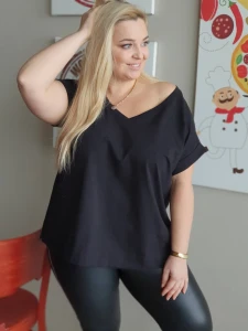 T-shirt VNeck DEVON czarny Plus Size 42-52