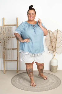 Bluzka Hiszpanka z gipiurą SELIA JEANS jasna Plus Size 48/56