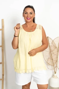 Top Płócienko z gipiurową falbanką TERIS żółty Plus Size 46/54