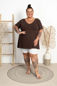 Tunika trapezowa Dekolt V ALLEGRE czekoladowa Plus Size 50/56