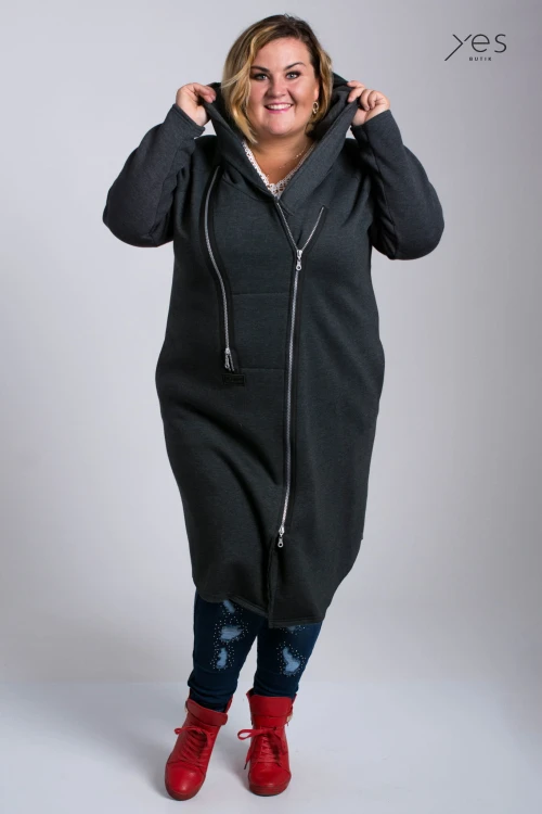 Płaszcz Dresowy grafitowy Plus Size, duże rozmiary  44 46 48 50 52 54