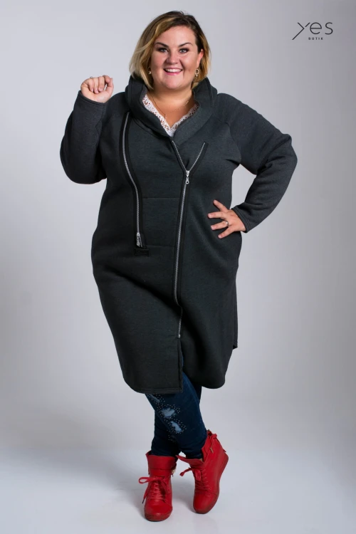 Płaszcz Dresowy grafitowy Plus Size, duże rozmiary  44 46 48 50 52 54