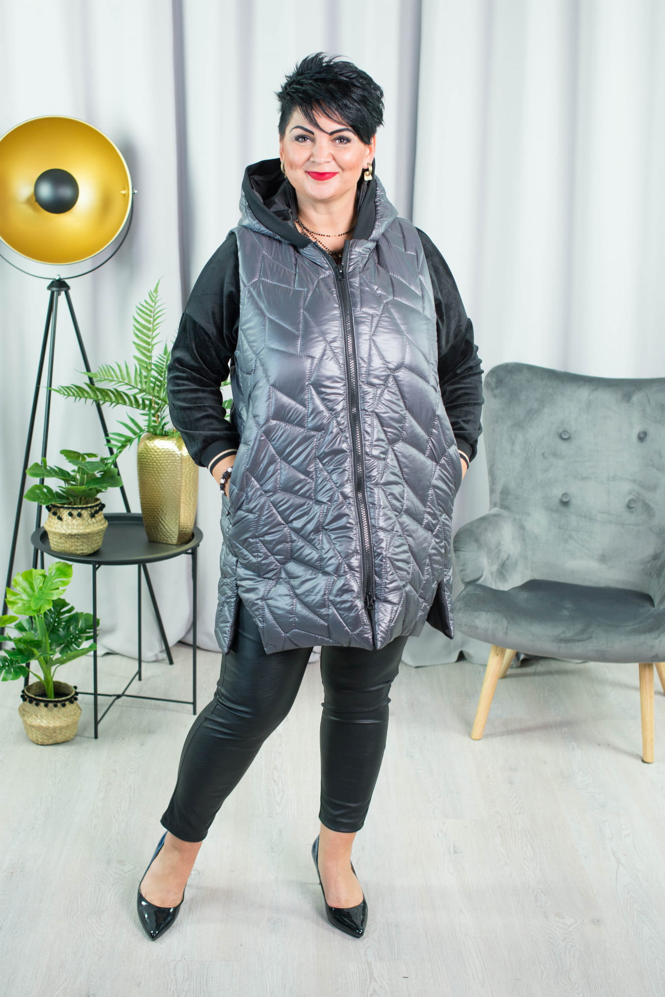 bezrękawnik szary plus size
