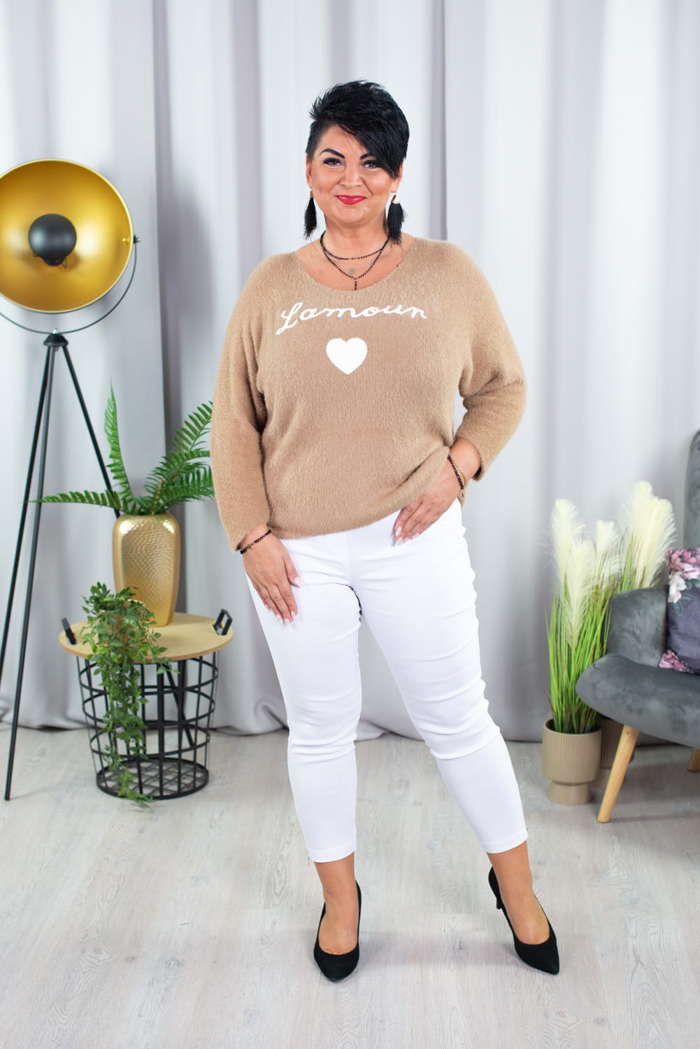 sweter beżowy włochacz plus size