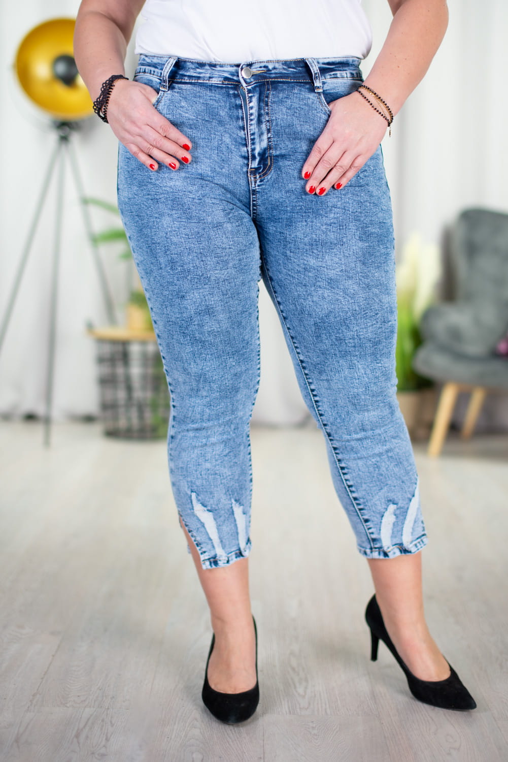 jeansy plus size z niskim stanem