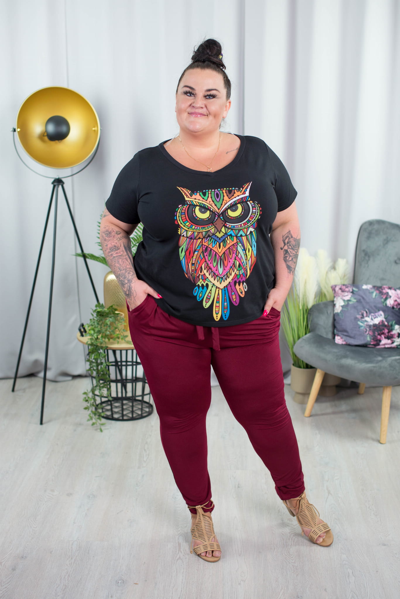 bordowe spodnie materiałowe plus size