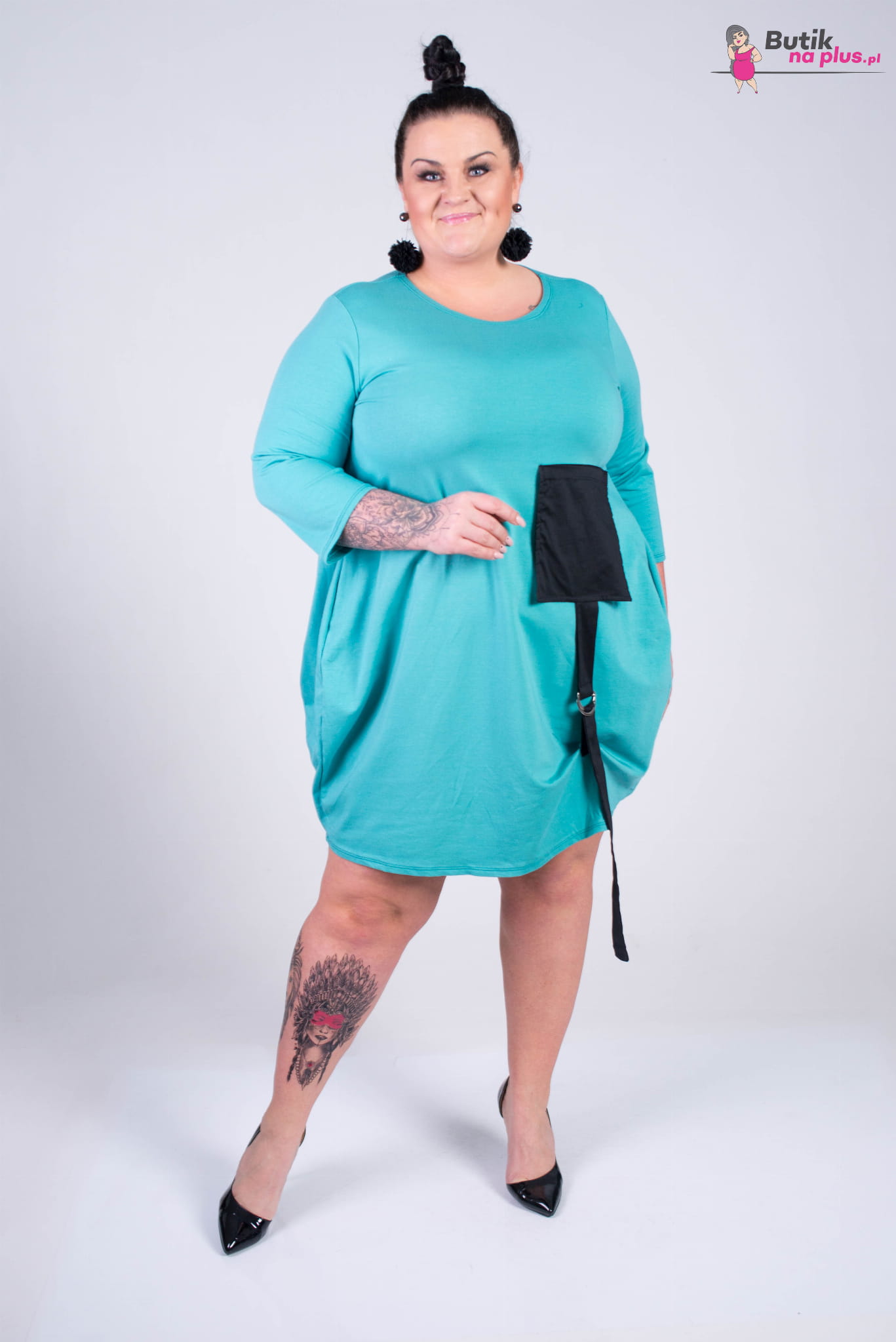 sukienka bombka mięta plus size