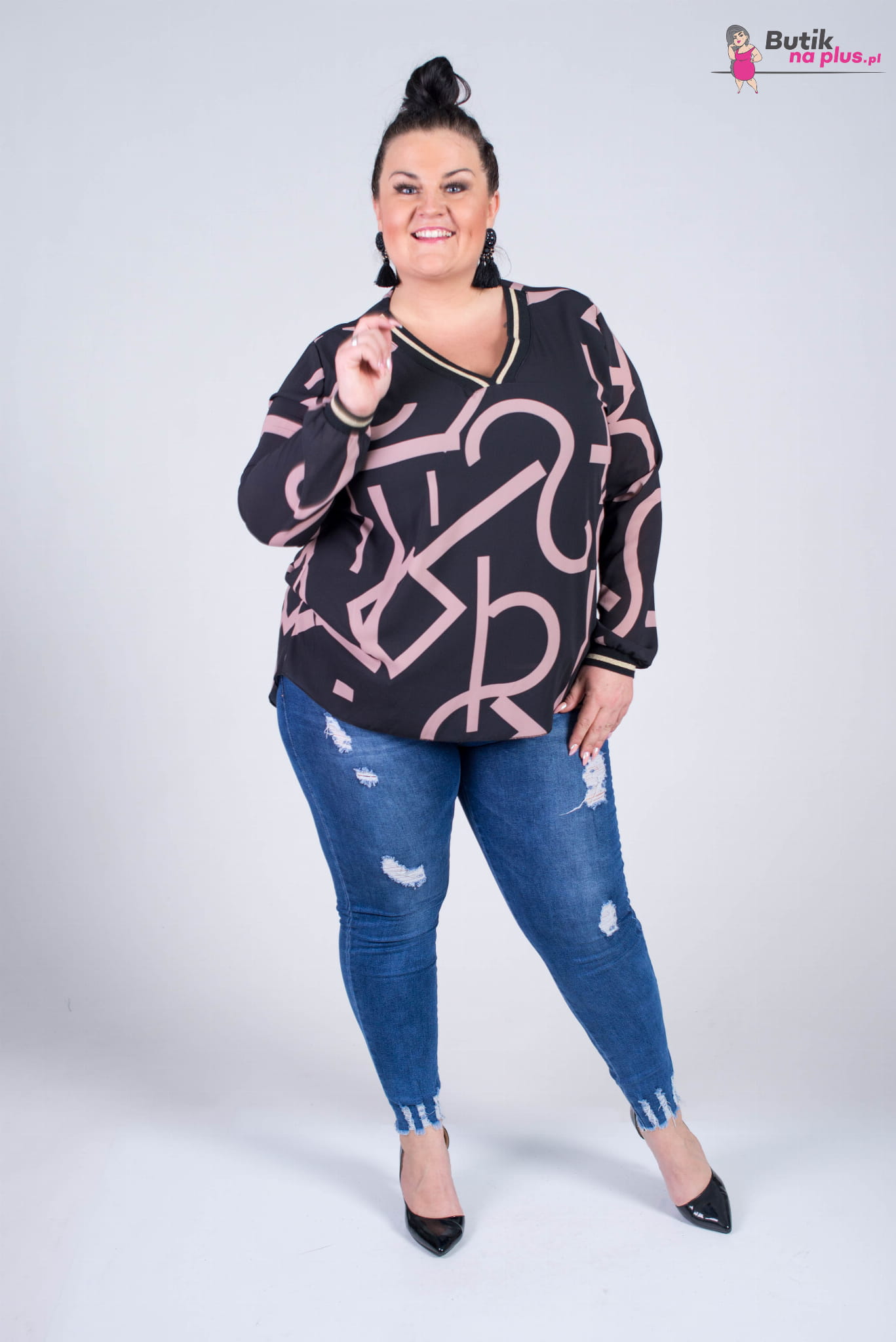 bluzka czarna plus size wzór