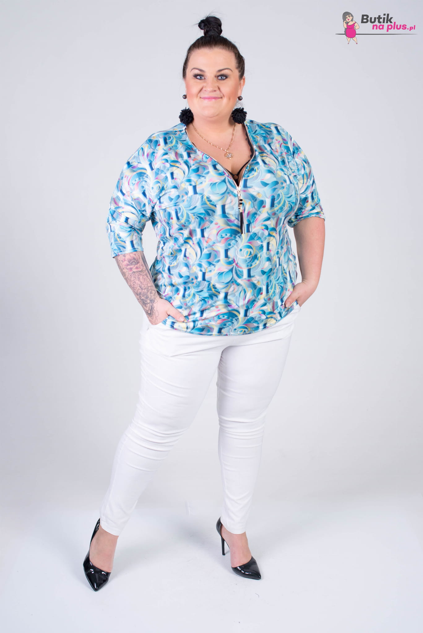 bluzka plus size niebieska
