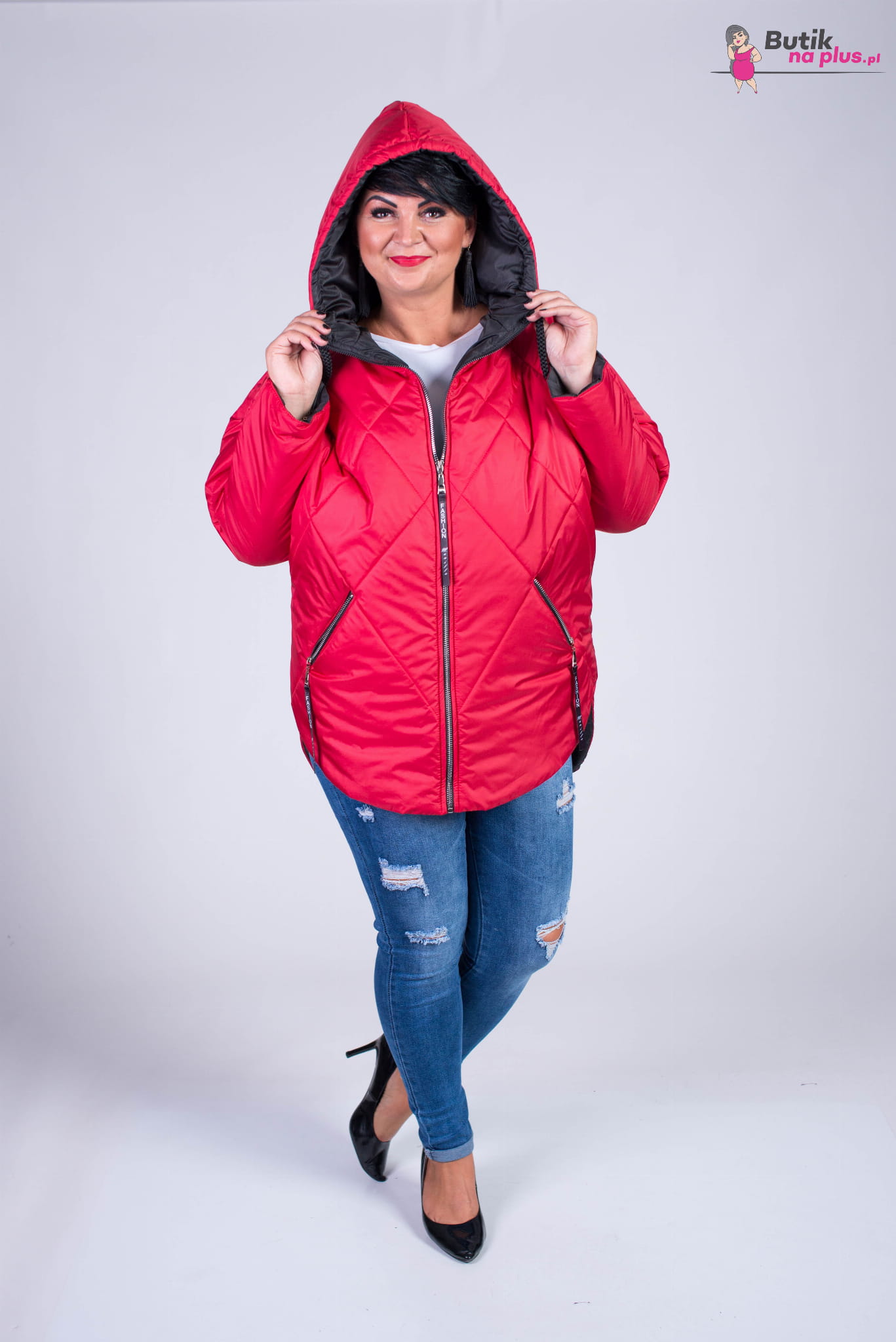 bordowa kurtka plus size pikowana