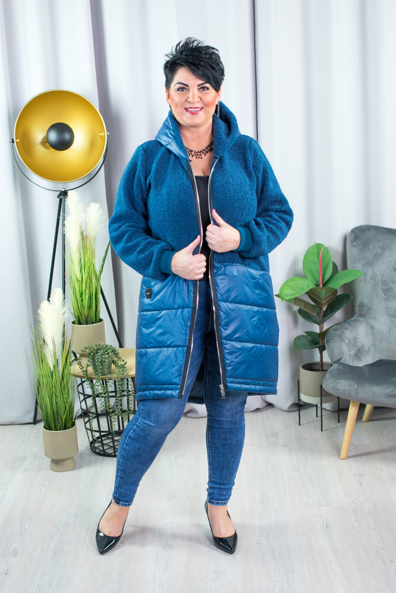 kożuszek w kolorze morskim